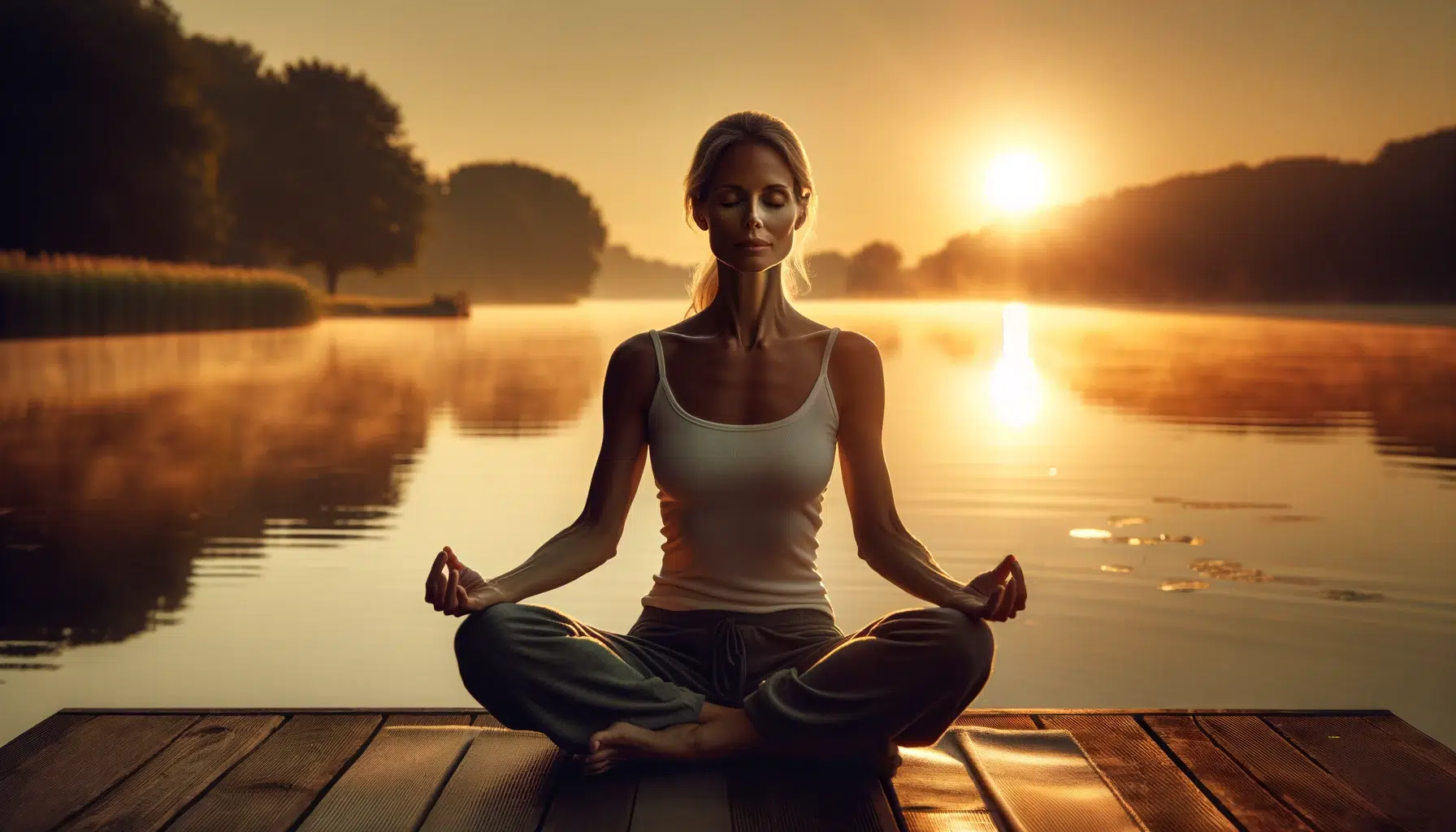 BME - Femme meditant au bord d'un lac